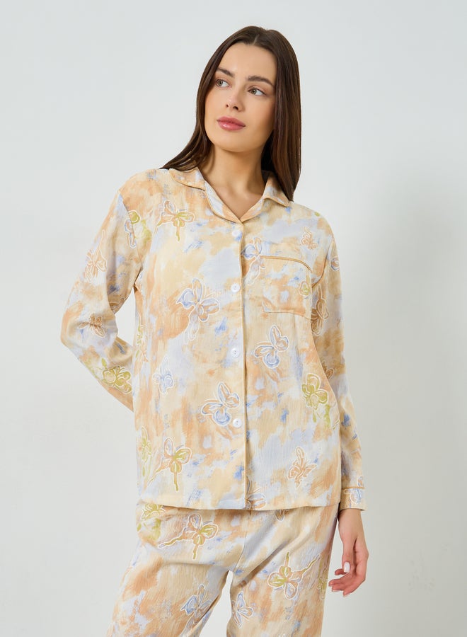 ستايلي مجموعة من بيجاما وقميص بطبعة فراشات وأكمام طويلة - Image 3