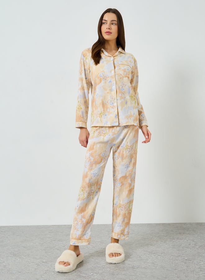 ستايلي مجموعة من بيجاما وقميص بطبعة فراشات وأكمام طويلة - Image 2