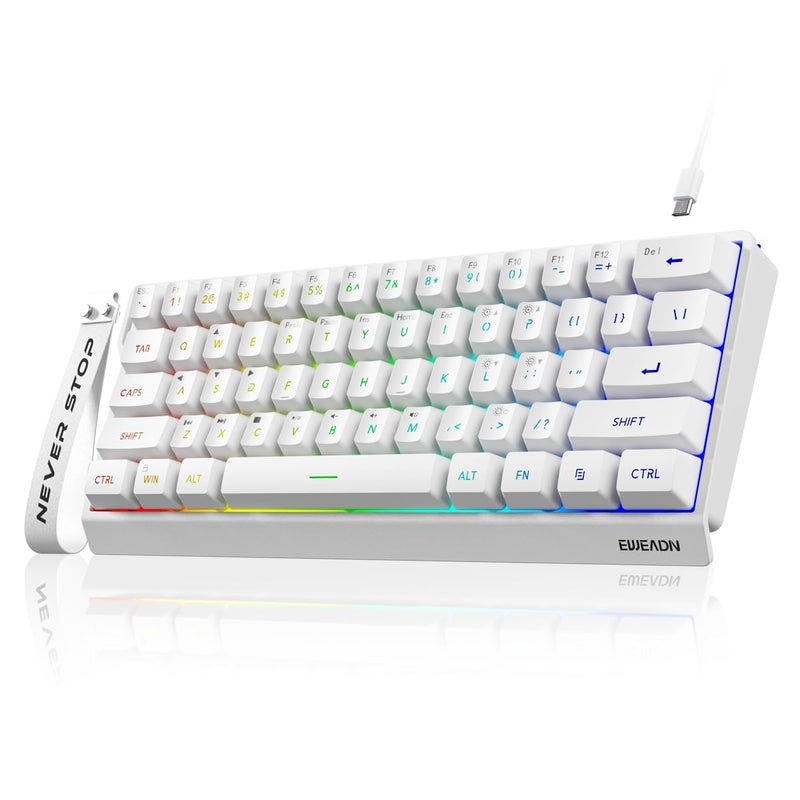 SEUNKWANG لوحة مفاتيح الألعاب SEUNKWANG EWEADN F61 60% سلكية، مضاءة بـ RGB، لوحة مفاتيح ألعاب بغلاف مطاطي مع مفاتيح Pbt، تصميم مدمج، لوحة مفاتيح سلكية مع حبل لحملها للماك/وين (أبيض) - Image 1