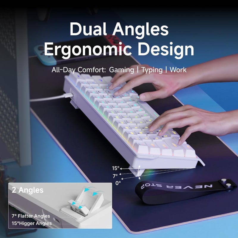 SEUNKWANG لوحة مفاتيح الألعاب SEUNKWANG EWEADN F61 60% سلكية، مضاءة بـ RGB، لوحة مفاتيح ألعاب بغلاف مطاطي مع مفاتيح Pbt، تصميم مدمج، لوحة مفاتيح سلكية مع حبل لحملها للماك/وين (أبيض) - Image 4