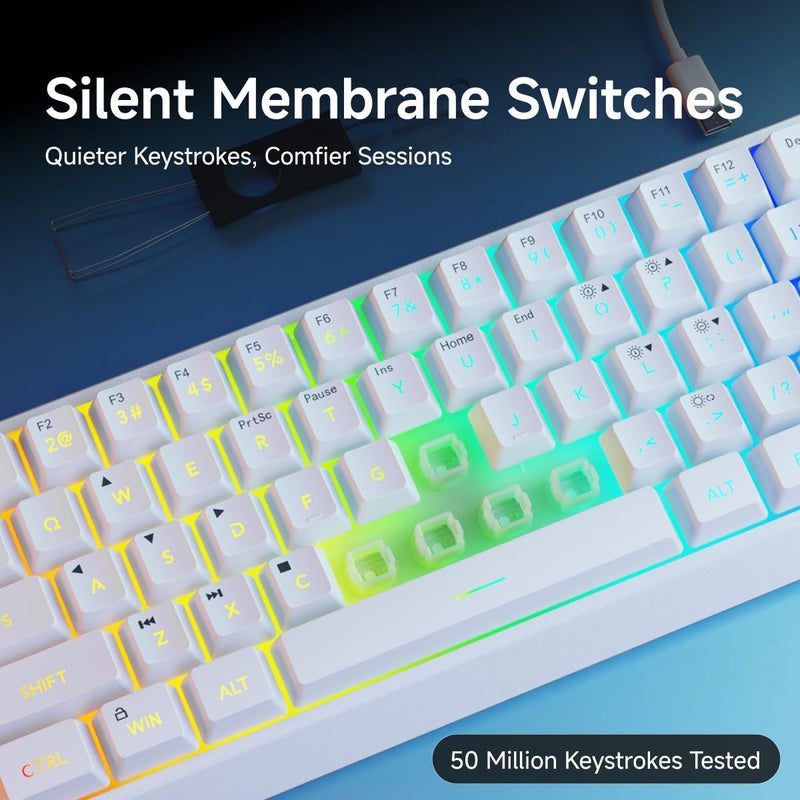 SEUNKWANG لوحة مفاتيح الألعاب SEUNKWANG EWEADN F61 60% سلكية، مضاءة بـ RGB، لوحة مفاتيح ألعاب بغلاف مطاطي مع مفاتيح Pbt، تصميم مدمج، لوحة مفاتيح سلكية مع حبل لحملها للماك/وين (أبيض) - Image 5