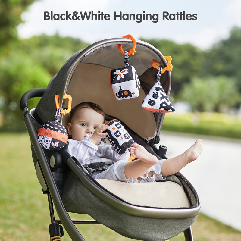 TUMAMA High Contrast Shapes Sets Baby Toys, Black and White Stroller Toy for Car Seat Baby Plush Rattles Rings Hanging Toy for 0 3 6 9 to 12 Months, Newborn,Toddlers,Infants (4 Packs) - Image 2