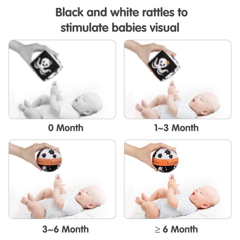 TUMAMA High Contrast Shapes Sets Baby Toys, Black and White Stroller Toy for Car Seat Baby Plush Rattles Rings Hanging Toy for 0 3 6 9 to 12 Months, Newborn,Toddlers,Infants (4 Packs) - Image 4
