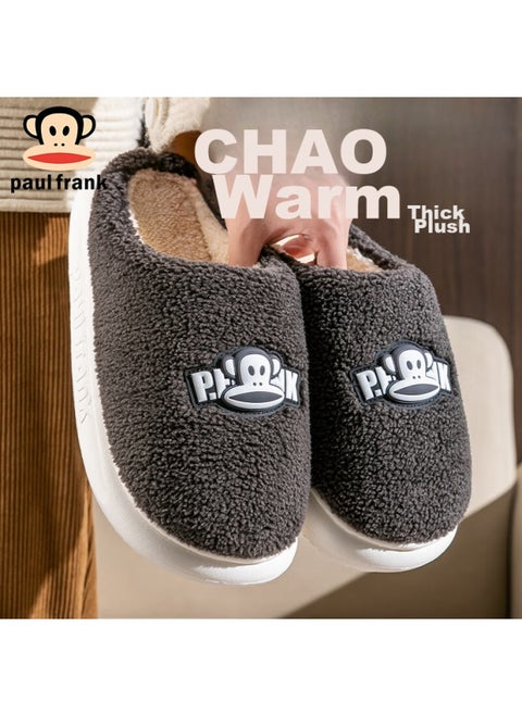 Paulfrank Big-mouth Monkey Cotton Slippers For Men, Autumn And Winter Home Use, Fleece-lined Thick-soled Warm Cotton Shoes For Women, Sh102 Black 280