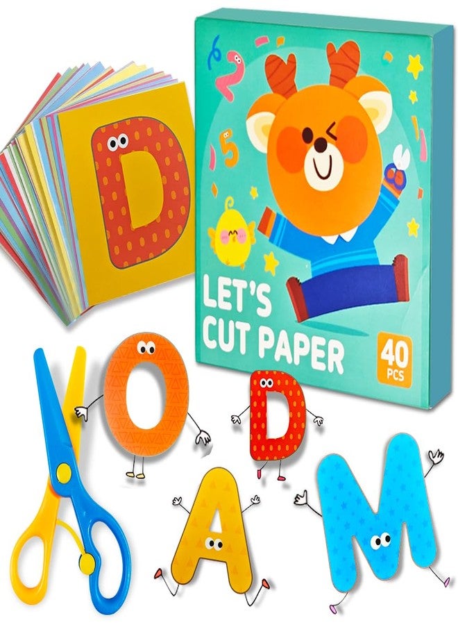Flamax Scissor Skills Activity Book Craft Scissors Set Includes Safety Scissor & 40 Colored Cardstock Paper Templates, Safety Scissors for Kids Ages 2-4, Colored Cardstock Paper - Image 1