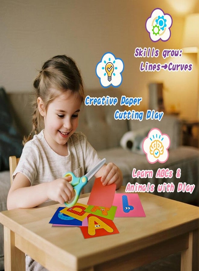 Flamax Scissor Skills Activity Book Craft Scissors Set Includes Safety Scissor & 40 Colored Cardstock Paper Templates, Safety Scissors for Kids Ages 2-4, Colored Cardstock Paper - Image 2