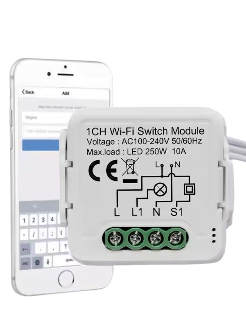 Lumive WiFi Smart Light Switch, Works with Alexa & Google Home, APP Control, DIY Breaker 100-240V, Supports 2 Way Control app, Behind Standard Switch (Neutral Wire Required, 1-Gang)- Single 10A