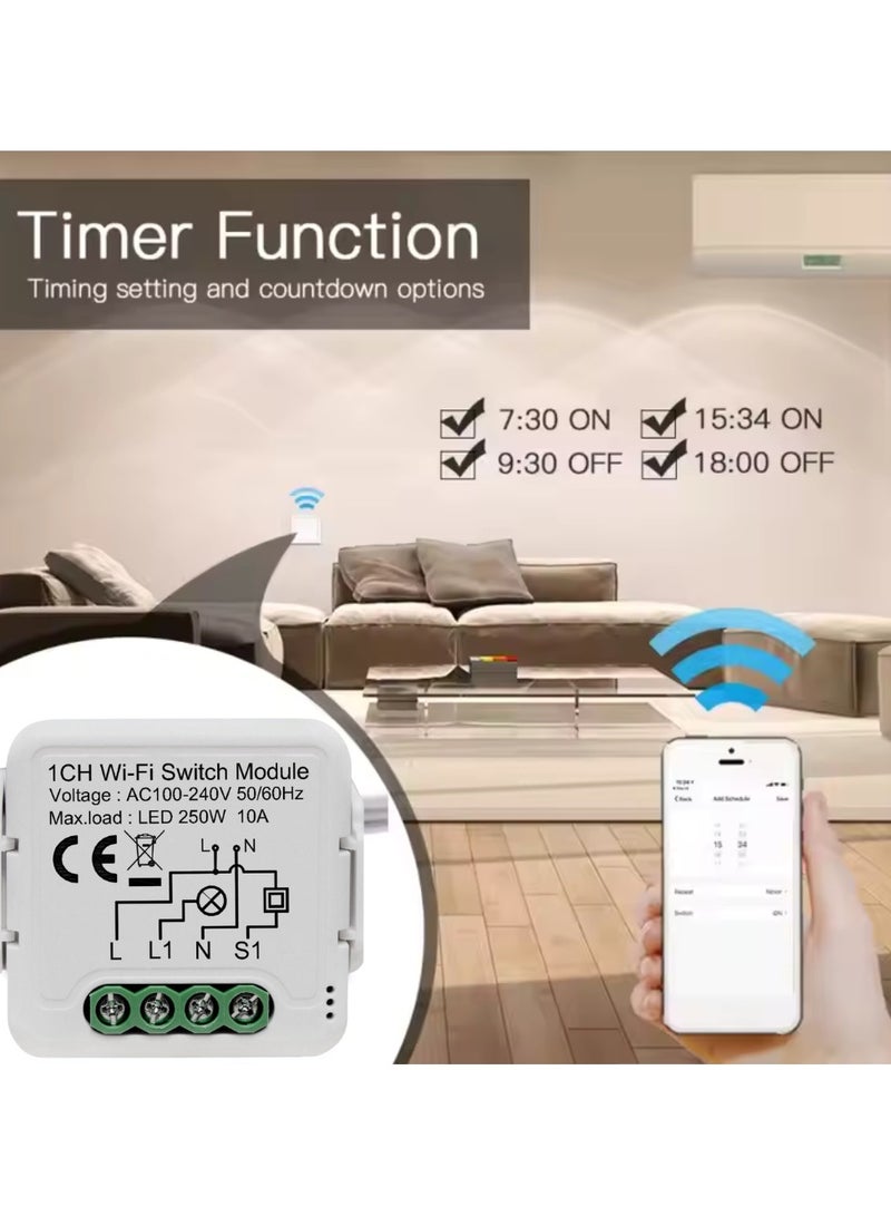 Lumive WiFi Smart Light Switch, Works with Alexa & Google Home, APP Control, DIY Breaker 100-240V, Supports 2 Way Control app, Behind Standard Switch (Neutral Wire Required,  1-Gang)- Single 10A - Image 4