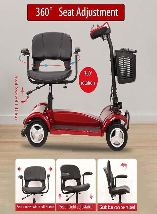 SUNCART Dragonfly X-01 Folding Electric 4 Wheel Mobility Scooter with Front Storage Basket, LED Head Light, Break Light & Adjustable Seat Electric Wheelchair - Green - Image 4
