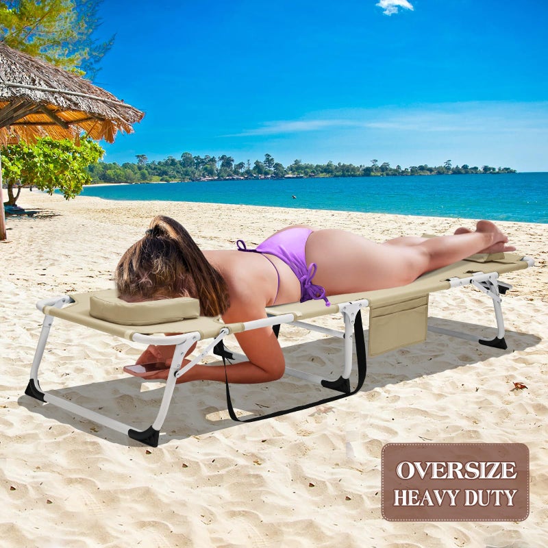 DoCred Heavy Duty XXL Tanning Chair with Face Hole&Mat, Oversized 5-Position Folding Chaise Lounge Chairs for Outside, Portable Beach Lounge Chair for Outdoor Sunbathing Beach Pool Lawn Camping - Image 2