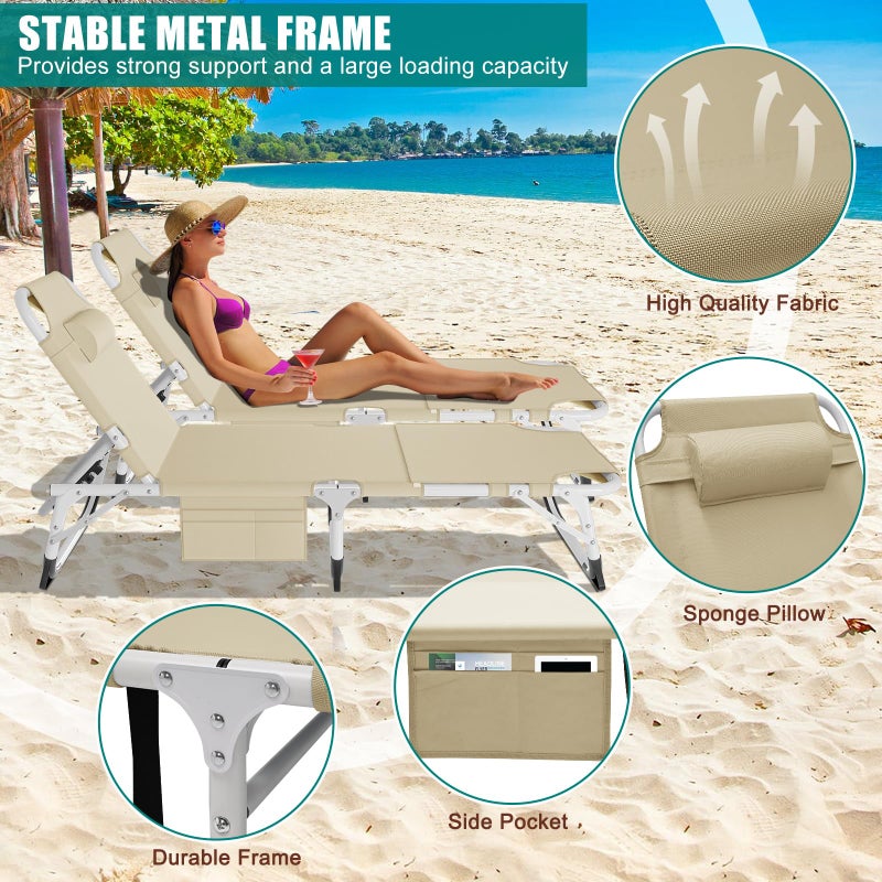 DoCred Heavy Duty XXL Tanning Chair with Face Hole&Mat, Oversized 5-Position Folding Chaise Lounge Chairs for Outside, Portable Beach Lounge Chair for Outdoor Sunbathing Beach Pool Lawn Camping - Image 5