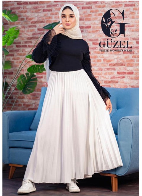 Pleated skirt, imported first-class Rosaline crepe material, from Guzel - non-see-through - white - free size