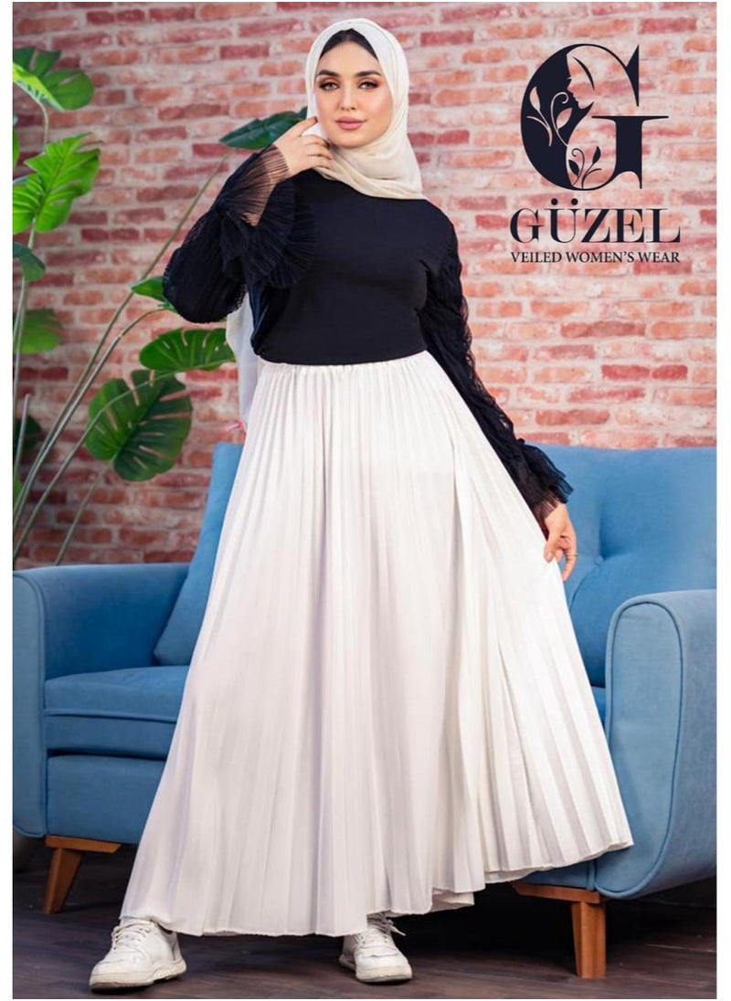 Generic - Pleated skirt, imported first-class Rosaline crepe material, from Guzel - non-see-through - white - free size - Image 1