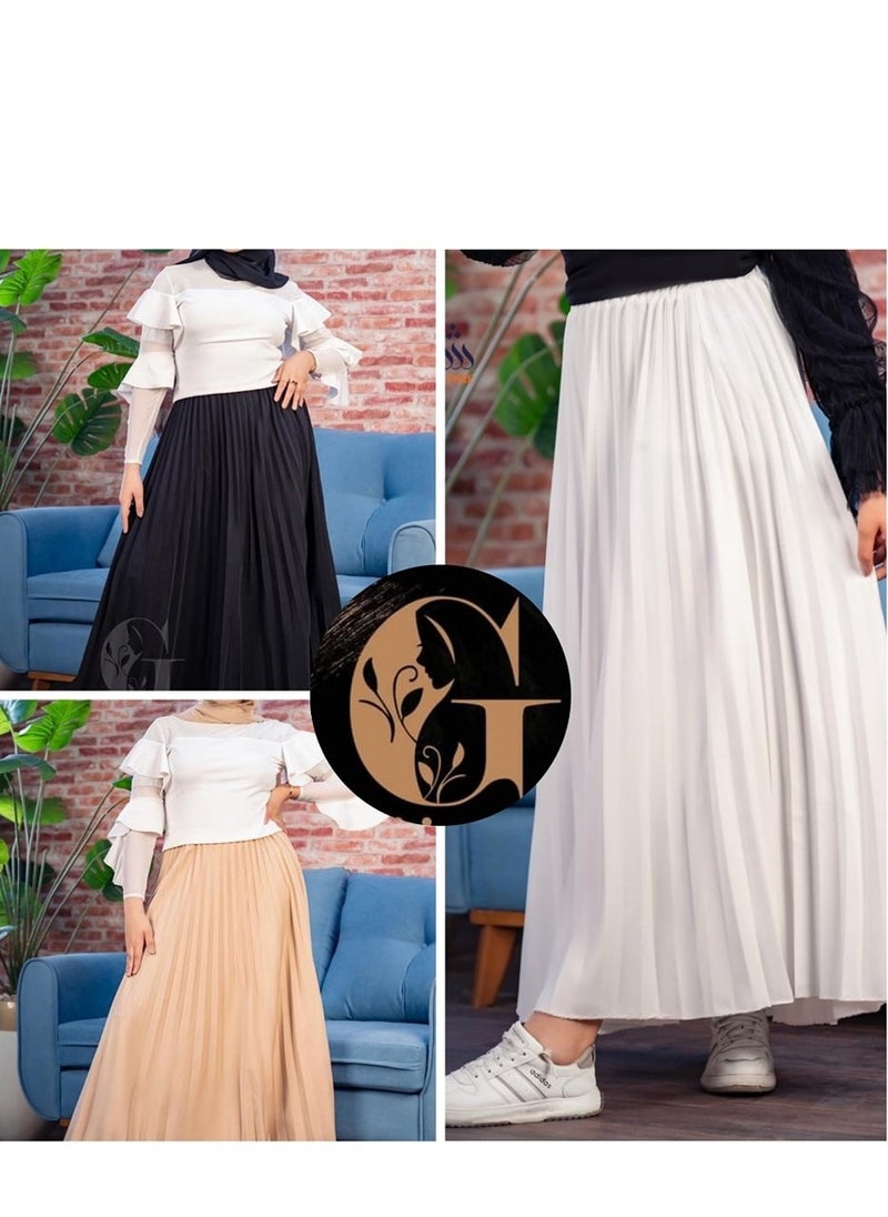 Generic - Pleated skirt, imported first-class Rosaline crepe material, from Guzel - non-see-through - white - free size - Image 1