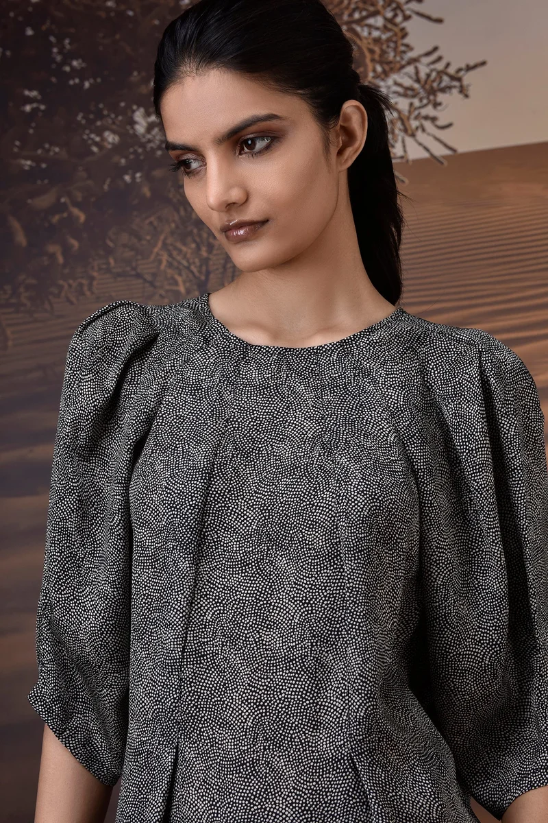 Genes Lecoanet Hemant Gathered Black Satin Top