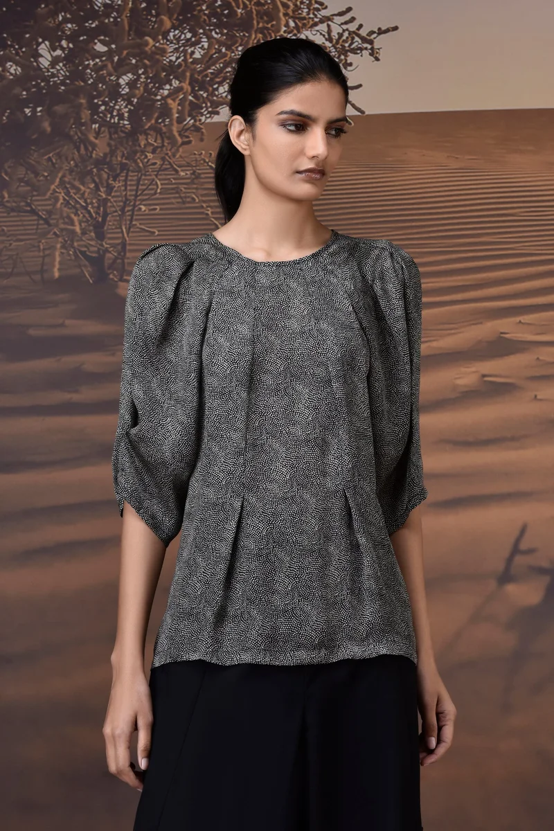 Genes Lecoanet Hemant Gathered Black Satin Top