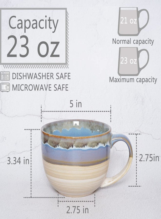 Bosmarlin Ceramic Jumbo Coffee Mug Set of 2, 23 Oz, Large Mug Soup Bowls with Handles, Dishwasher and Microwave Safe (Blue) - Image 2