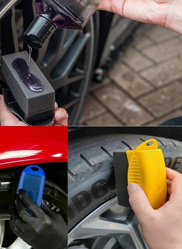 LIMOS Tire Dressing Applicator Brush, 2 PCS Tire Shine Applicator Ergonomic Design Tire Brush, Car Wheel Waxing Sponge With Case Auto Tyre Cleaning Pad For Tire Gel (Black+Yellow)  - Image 3