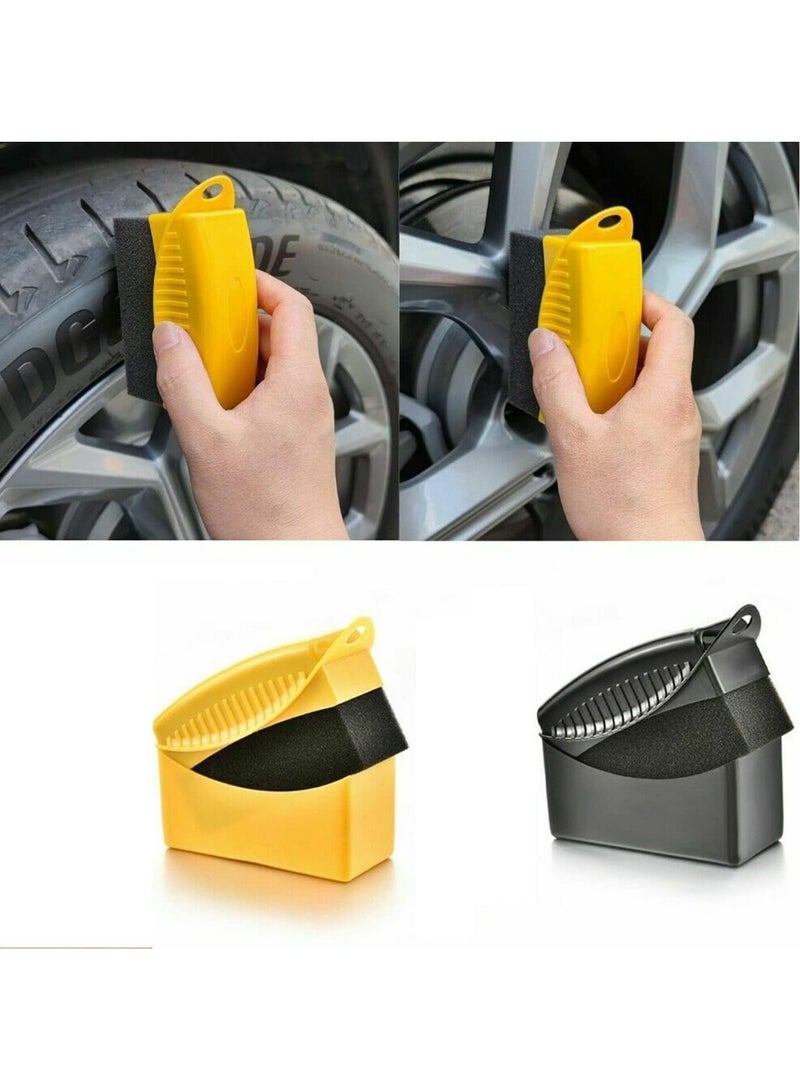 LIMOS Tire Dressing Applicator Brush, 2 PCS Tire Shine Applicator Ergonomic Design Tire Brush, Car Wheel Waxing Sponge With Case Auto Tyre Cleaning Pad For Tire Gel (Black+Yellow)  - Image 5
