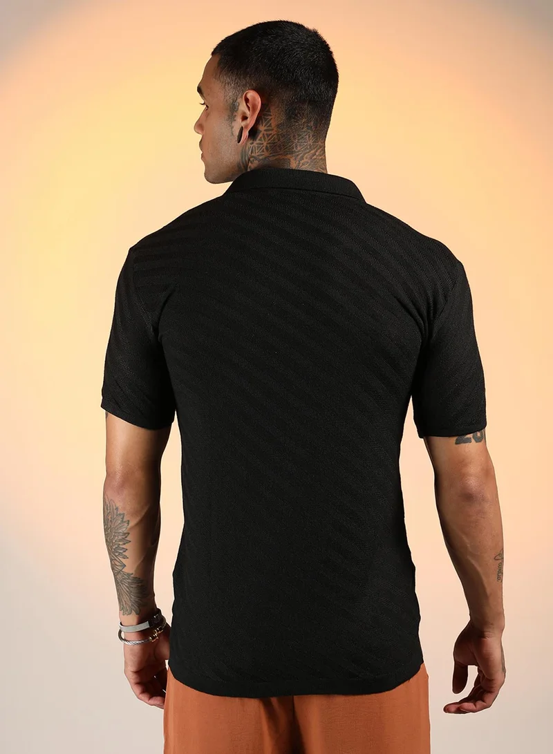 كامبوس سوترا Men's Onyx Black Tilted-Knit Shirt