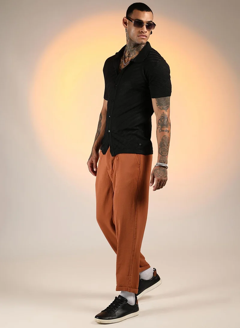 كامبوس سوترا Men's Onyx Black Tilted-Knit Shirt