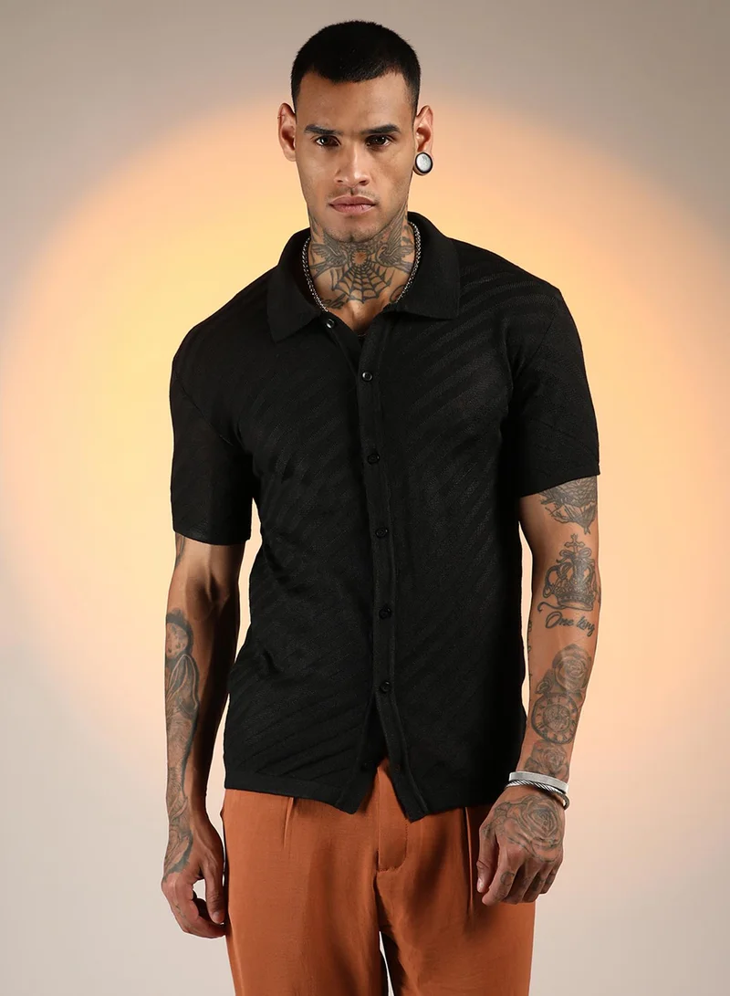 كامبوس سوترا Men's Onyx Black Tilted-Knit Shirt