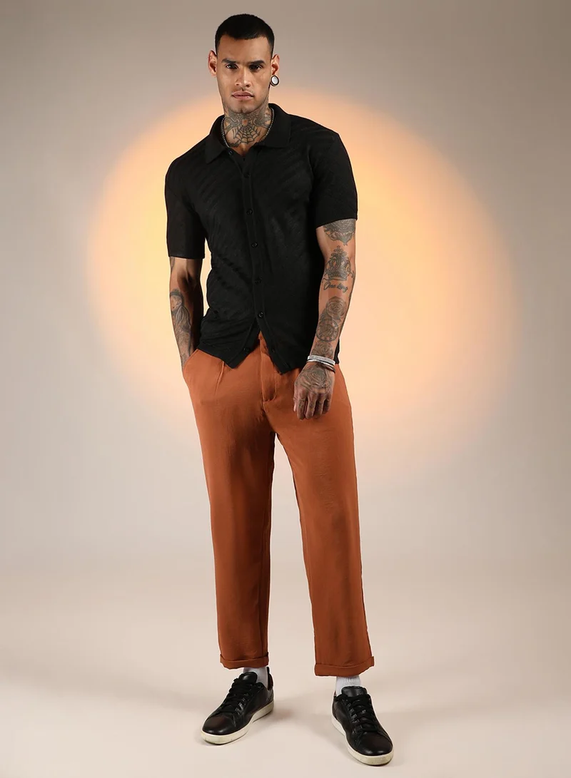 كامبوس سوترا Men's Onyx Black Tilted-Knit Shirt