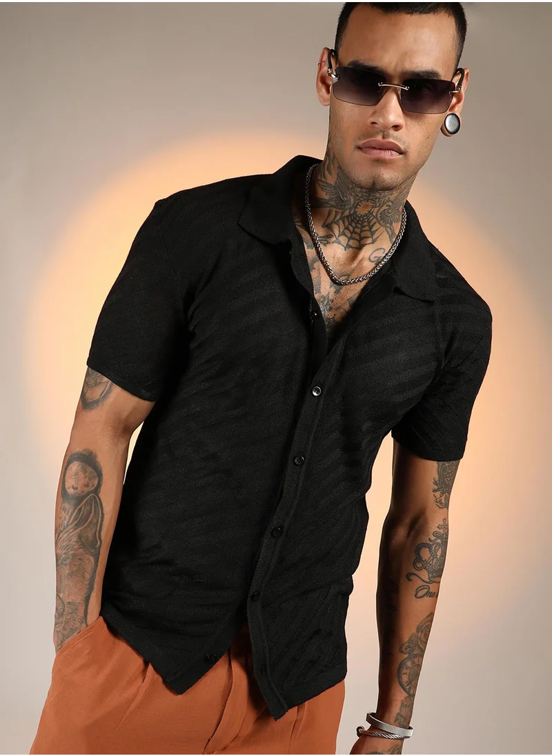 كامبوس سوترا Men's Onyx Black Tilted-Knit Shirt