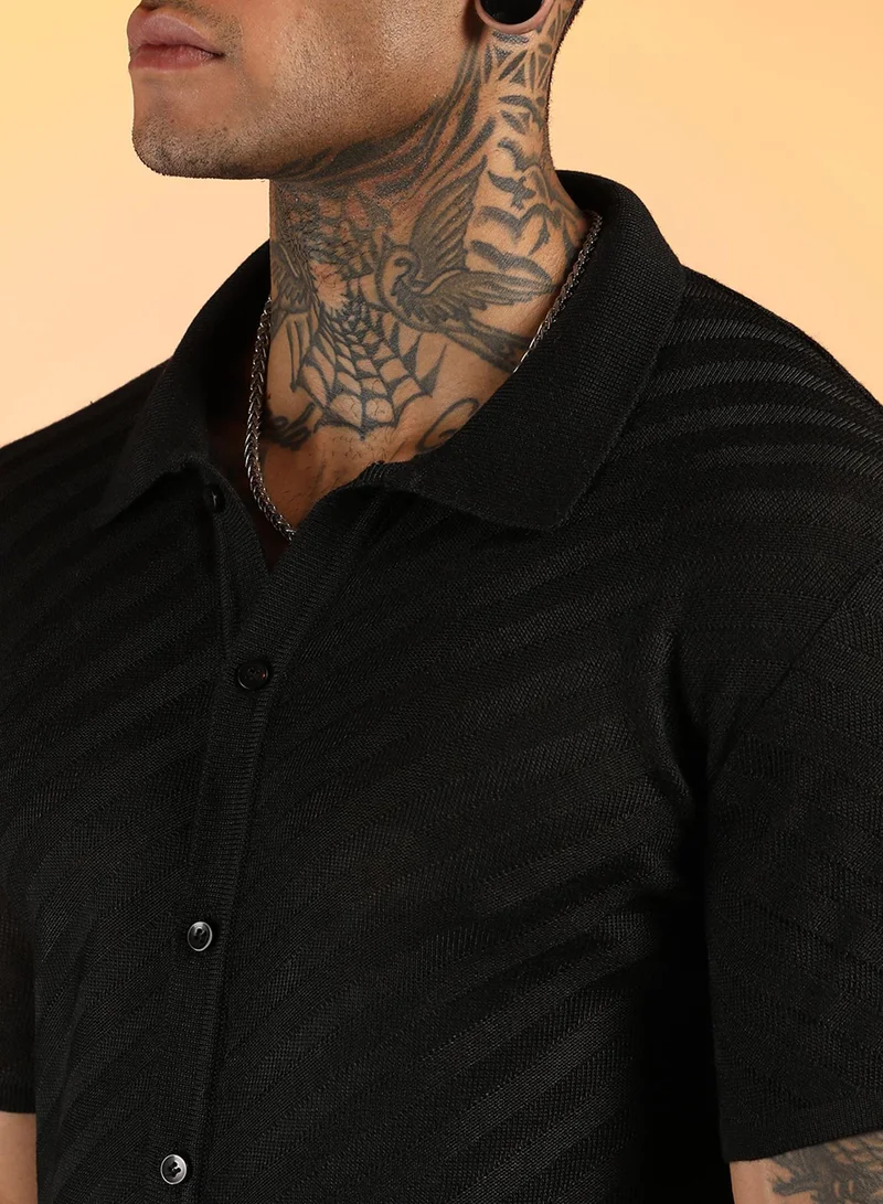 كامبوس سوترا Men's Onyx Black Tilted-Knit Shirt