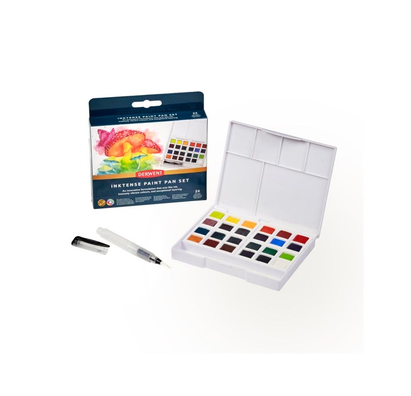 Derwent Inktense Paint 24 Pan Palette Set of 24 Half Pan Size WaterSoluble Ideal for Painting  Crafts on Paper  Fabric Professional Quality 2306318