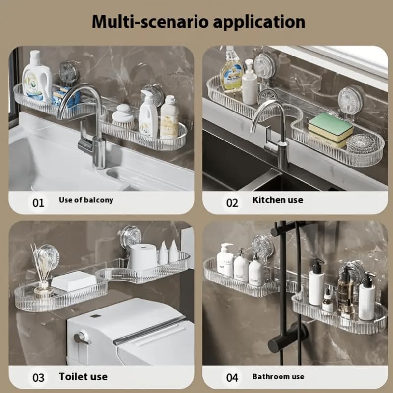 BWOGUE Universal Removable Faucet Storage Rack, Corrugated Suction Cup Storage Holder, No-Drill Bathroom Suction Storage Box, Water Automatically Drains Away for Bathroom, Kitchen - Image 5