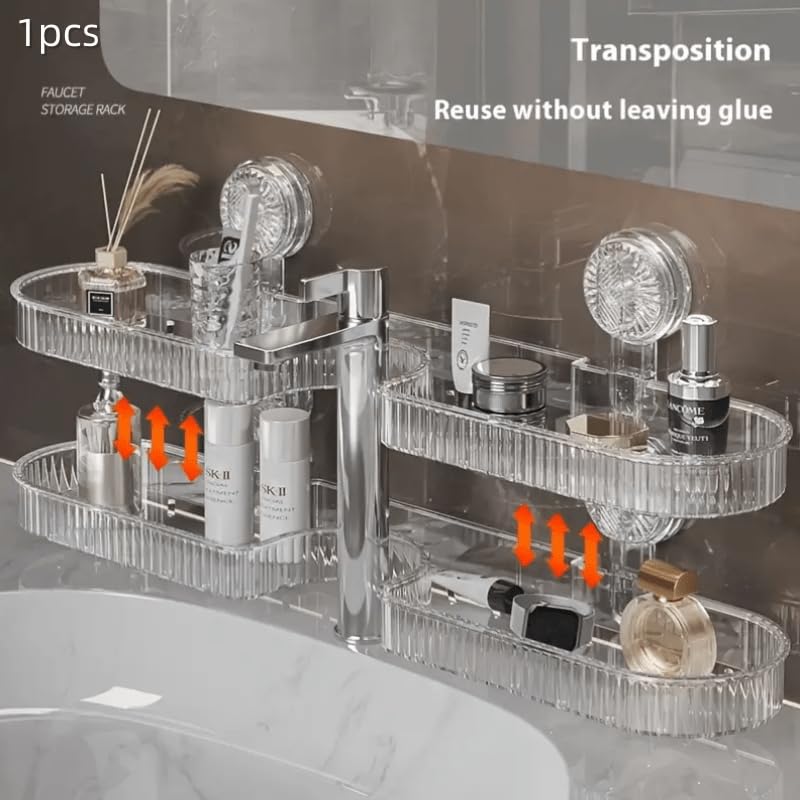 BWOGUE Universal Removable Faucet Storage Rack, Corrugated Suction Cup Storage Holder, No-Drill Bathroom Suction Storage Box, Water Automatically Drains Away for Bathroom, Kitchen - Image 4