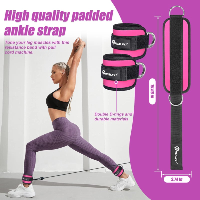 NEALFIT Ankle Strap for Cable Machine, Gym Ankle Cuff for Kickbacks, Leg Extensions, Glute Workouts, Booty Hip Abductors Exercise for Women and Men (Single, Pink) - Image 2