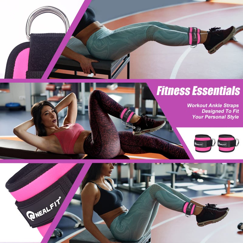 NEALFIT Ankle Strap for Cable Machine, Gym Ankle Cuff for Kickbacks, Leg Extensions, Glute Workouts, Booty Hip Abductors Exercise for Women and Men (Single, Pink) - Image 5