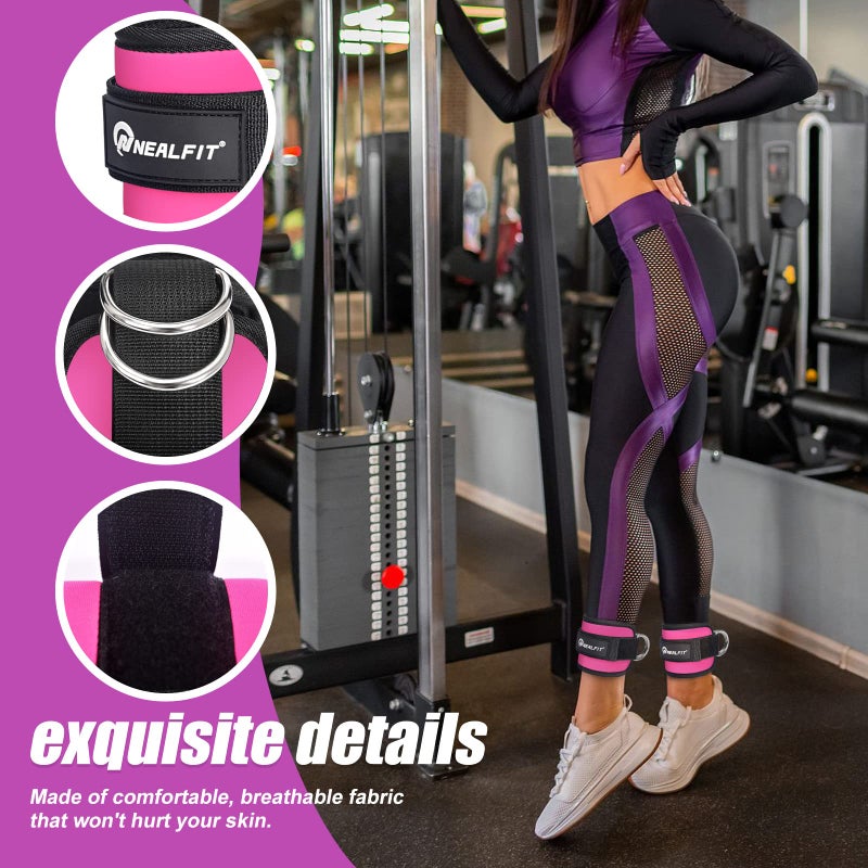 NEALFIT Ankle Strap for Cable Machine, Gym Ankle Cuff for Kickbacks, Leg Extensions, Glute Workouts, Booty Hip Abductors Exercise for Women and Men (Single, Pink) - Image 4