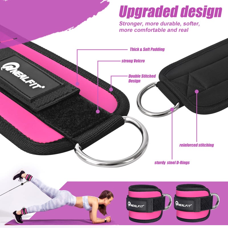 NEALFIT Ankle Strap for Cable Machine, Gym Ankle Cuff for Kickbacks, Leg Extensions, Glute Workouts, Booty Hip Abductors Exercise for Women and Men (Single, Pink) - Image 3