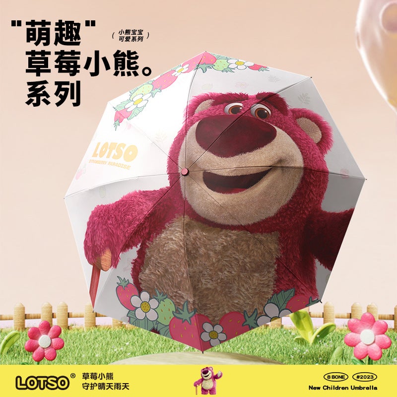 Genuine Authorized Strawberry Bear Lotso Cartoon Children Adult Sun Protection Folding Three Folding Umbrella Sunny And Rain Dual-Use Umbrella - Image 2