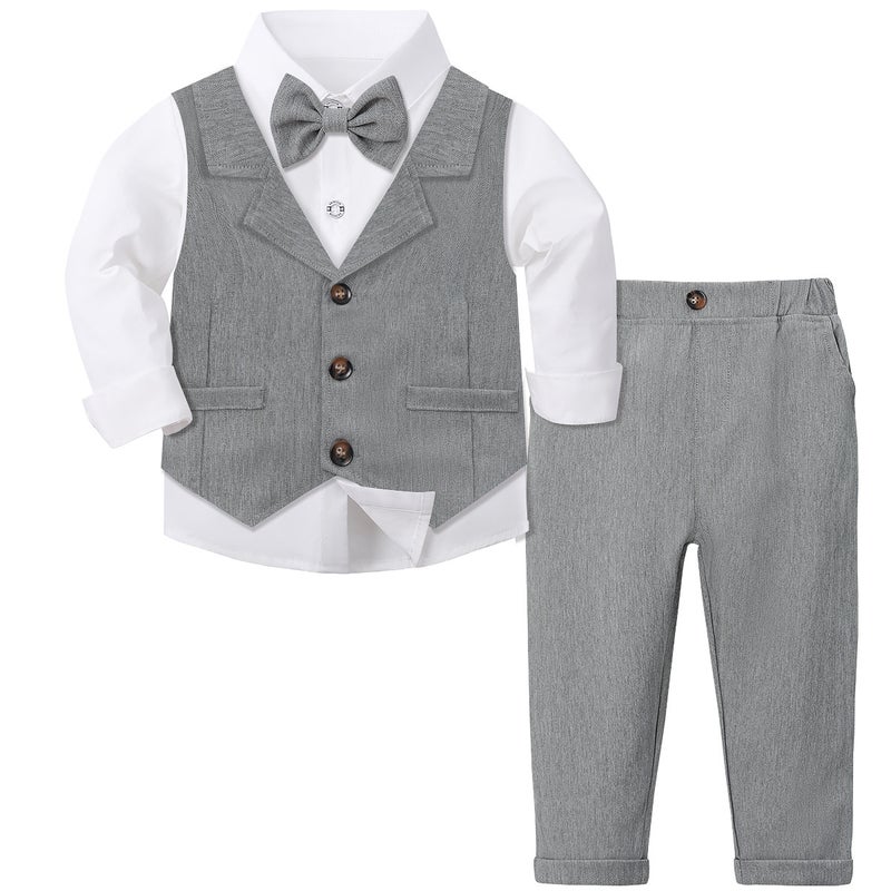 Babys Gentleman Vest Three-Piece Childrens Dress Spring and Autumn New Boys Clothes European and American Style Shirt suit Gray 