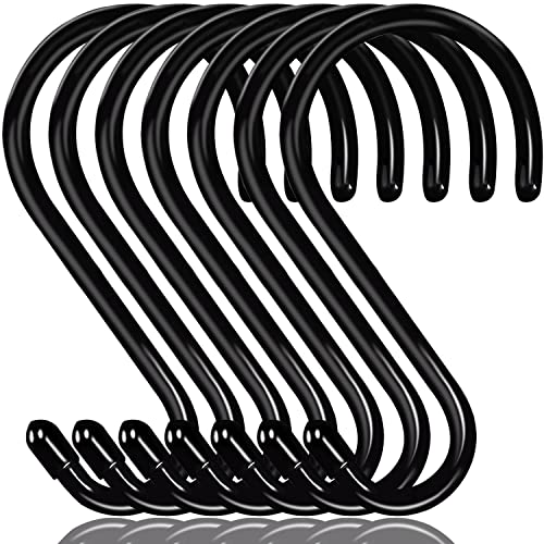 HiGift 6 Inch Large S Hooks for Hanging Plants Non Slip Vinyl Coated S Hooks Heavy Duty Metal Black Closet Hanger Hooks for Hanging Plant Jeans Pot Pan Clothes Purses Towel Bags Scarfs 8 Pack