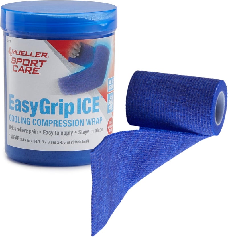 MUELLER Sports Medicine EasyGrip ICE Cooling Compression Wrap, Compression & Ice Therapy Support for Men and Women, 1 Continuous Wrap, 3.1 Inches x 14.7 Feet, Blue