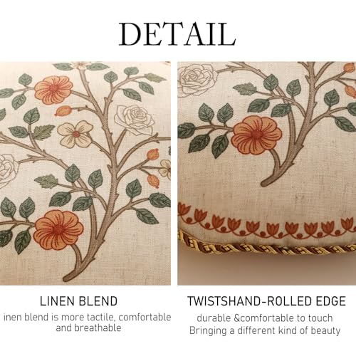 ISAENNE Design Linen Classic Throw Pillow Covers Diameter 16" Pack of 2, French Farmhouse Round Cushion Covers with Orange White Floral Pattern Decor Pillowcases for Bed,Living Room,Outdoor,Car - Image 5