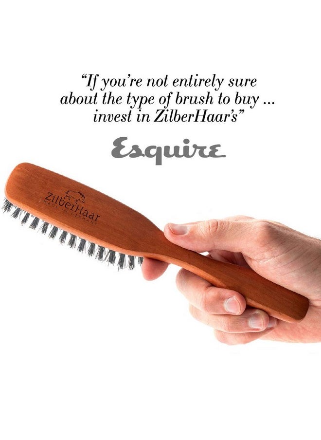 ZilberHaar Long Hair & Beard Brush - Made From Stiff First Cut Boar Bristles And Pearwood - Perfect Beard Care For Men - Works With All Beard Balms And Beard Oils - 8.5 Inches Long  - Image 1