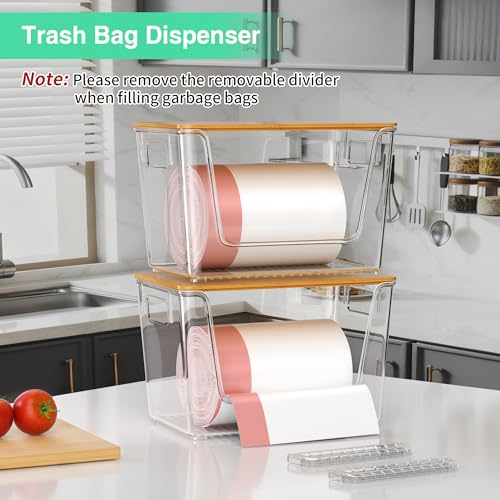 Wrrlors 2 Set Pantry Organizers,Stackable Potato and Onion Storage Bins with Bamboo Lids,Trash Bag Dispenser for 4-13 Gal Bags,kitchen Countertop Organizer for Produce or Snacks - Image 3