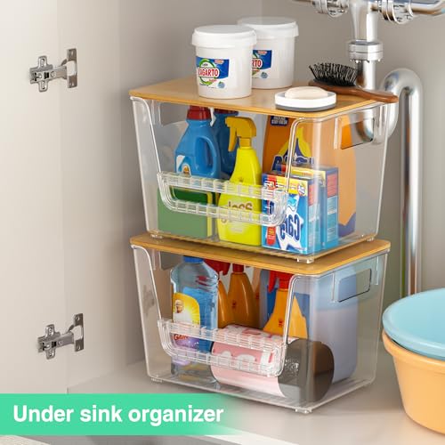 Wrrlors 2 Set Pantry Organizers,Stackable Potato and Onion Storage Bins with Bamboo Lids,Trash Bag Dispenser for 4-13 Gal Bags,kitchen Countertop Organizer for Produce or Snacks - Image 4