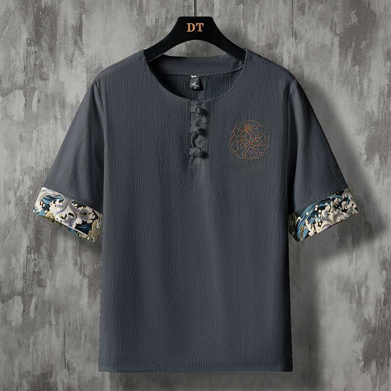 Tang Men'S Short-Sleeved Loose Plus Size Half-Sleeved Linen T-Shirt Chinese Style Cotton And Linen T-Shirt Suit New Chinese Men'S Wear - Image 4