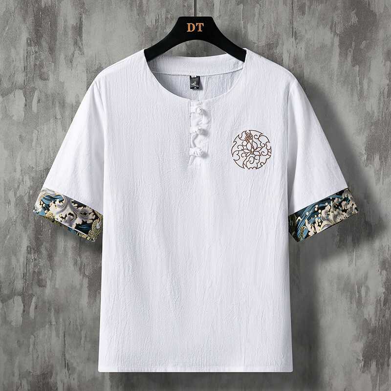 Tang Men'S Short-Sleeved Loose Plus Size Half-Sleeved Linen T-Shirt Chinese Style Cotton And Linen T-Shirt Suit New Chinese Men'S Wear - Image 5
