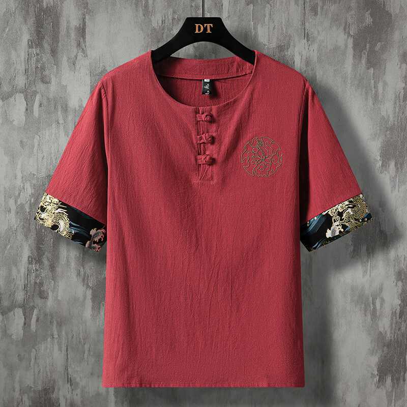 Tang Men'S Short-Sleeved Loose Plus Size Half-Sleeved Linen T-Shirt Chinese Style Cotton And Linen T-Shirt Suit New Chinese Men'S Wear - Image 3