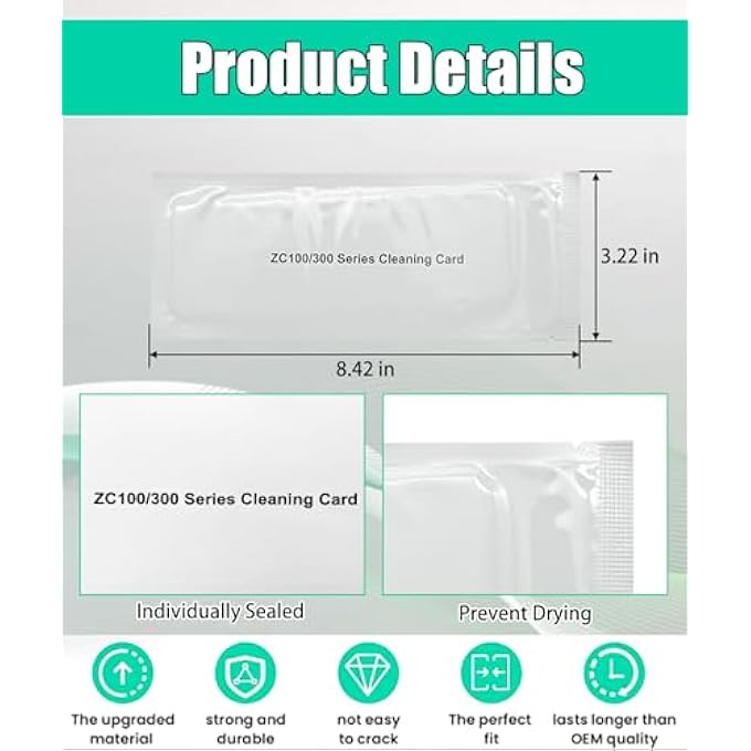 5PCS ID CARD PRINTER CLEANING KIT FITS FOR ZEBRA ZC100 ZC150 ZC300 ZC350,SINGLE-USE CLEANING CARD REPLACE 105999-311 - Image 2