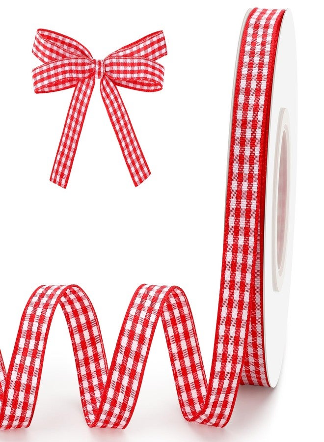 FFNMU Red Gingham Ribbon 3/8 Inch 25 Yards Red and White Checkered Ribbon for Gift Wrapping Buffalo Plaid Ribbons for Crafts DIY Sewing Hair Bows Christmas Birthday Wedding Gingham Party Decorations - Image 1
