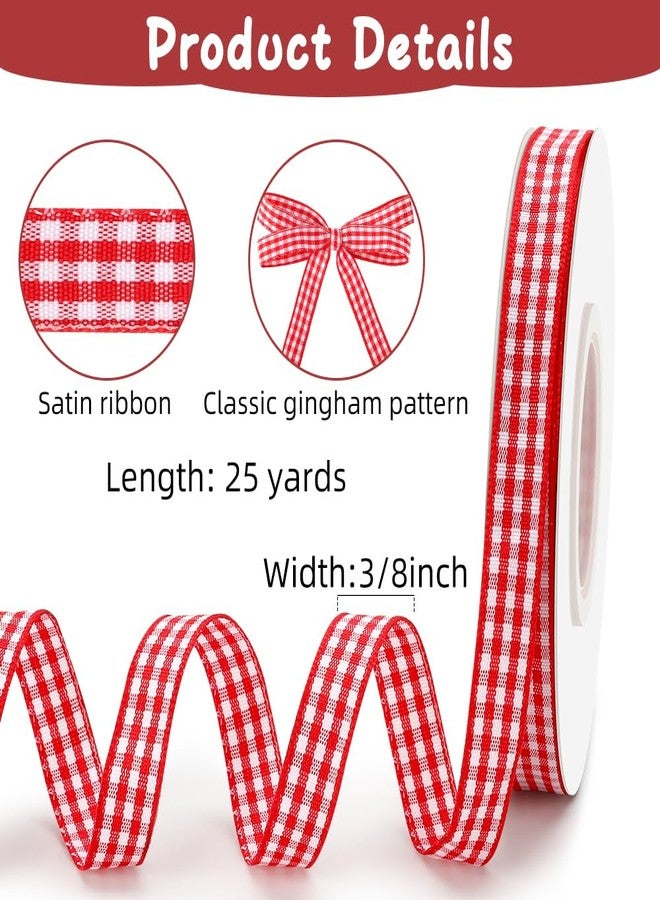 FFNMU Red Gingham Ribbon 3/8 Inch 25 Yards Red and White Checkered Ribbon for Gift Wrapping Buffalo Plaid Ribbons for Crafts DIY Sewing Hair Bows Christmas Birthday Wedding Gingham Party Decorations - Image 2